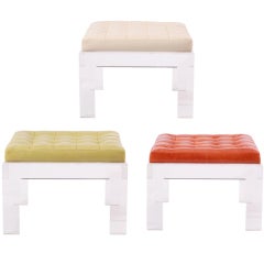 6 Lucite & Leather Ottomans