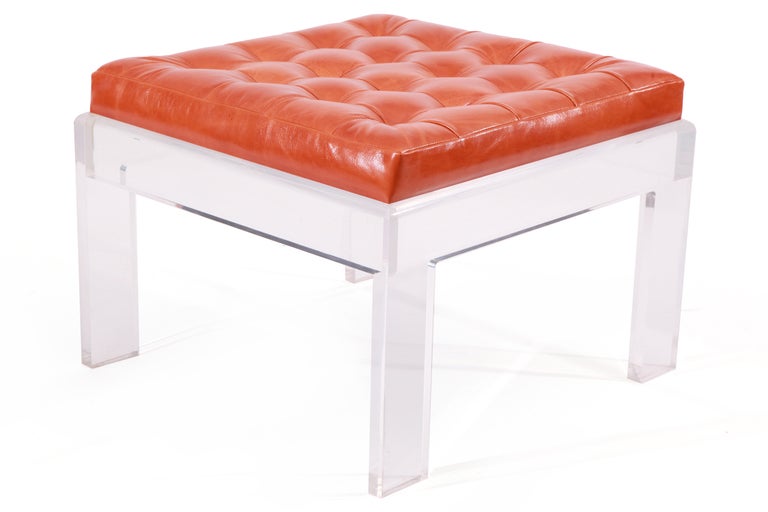 Late 20th Century 6 Lucite & Leather Ottomans