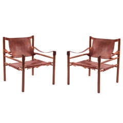 Pair of Arne Norell Leather and Beechwood Safari Chairs