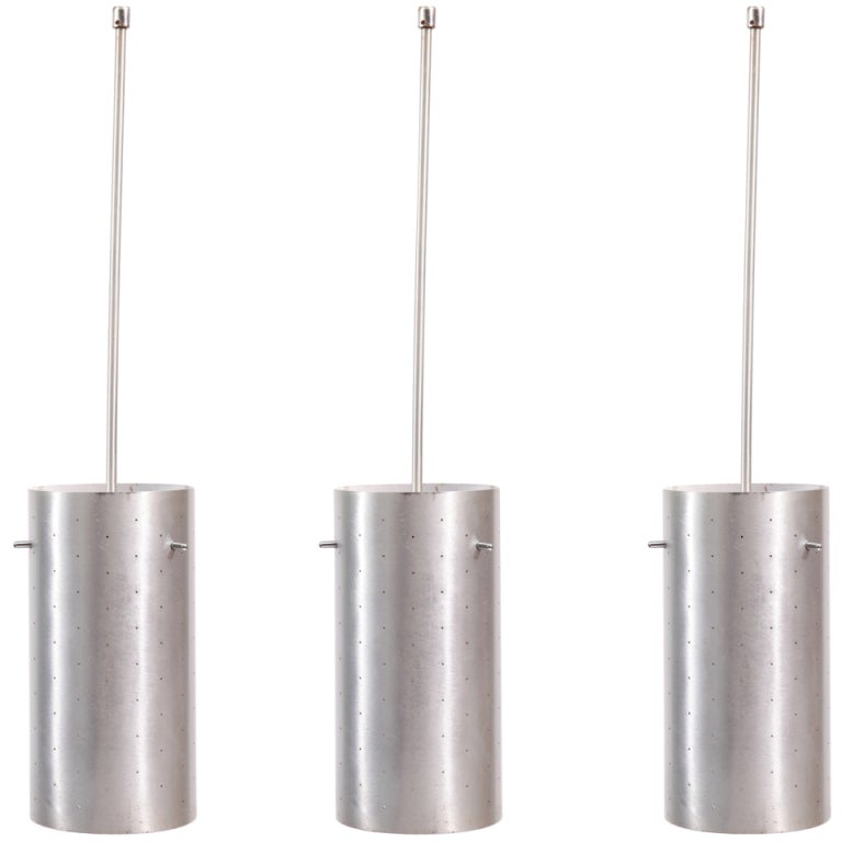 Three Lightolier Perforated Aluminum Pendant Lights For At 1stdibs
