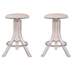 Pair of Lucite Chrome and Upholstered Counter Stools