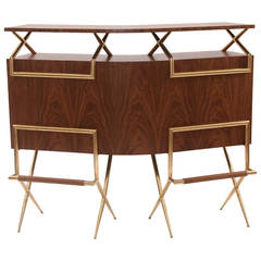 Striking Walnut and Polished Brass Italian Bar