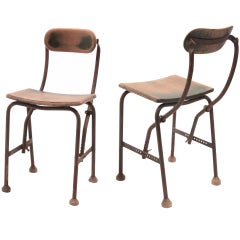 Set of 16 Industrial Steel and Painted Wood Chairs