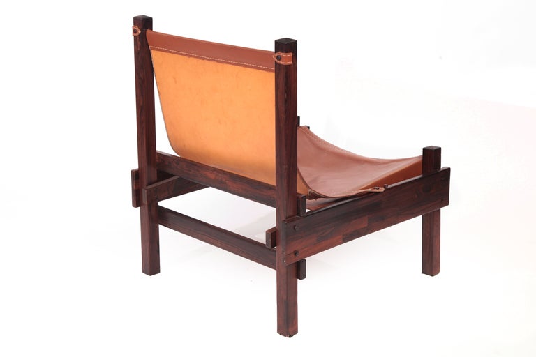 Mid-20th Century Brazilian Rosewood and Leather Chair and Ottoman