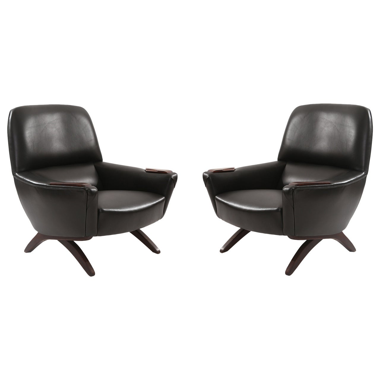 Leather and Rosewood Lounge Chairs by Leif Hansen