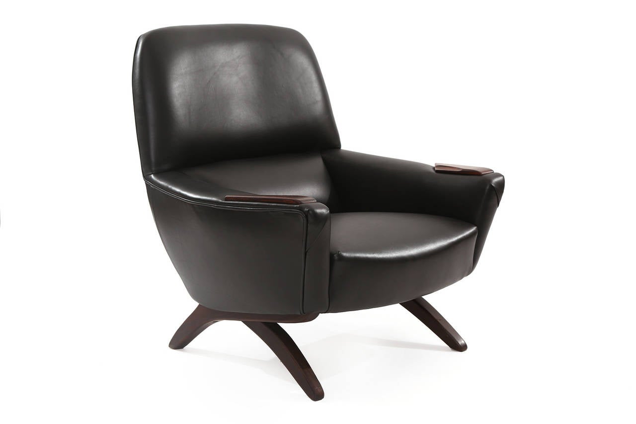 Danish Leather and Rosewood Lounge Chairs by Leif Hansen
