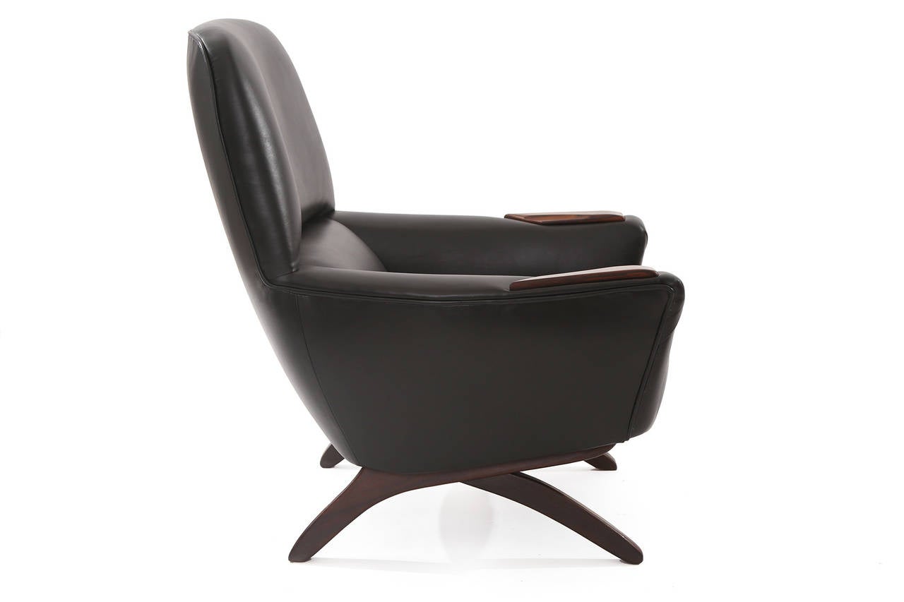 Mid-Century Modern Leather and Rosewood Lounge Chairs by Leif Hansen