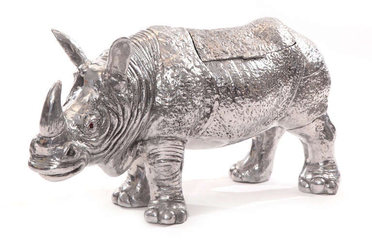 Mid-Century Modern Rhinocéros en aluminium poli à grande échelle par Arthur Court