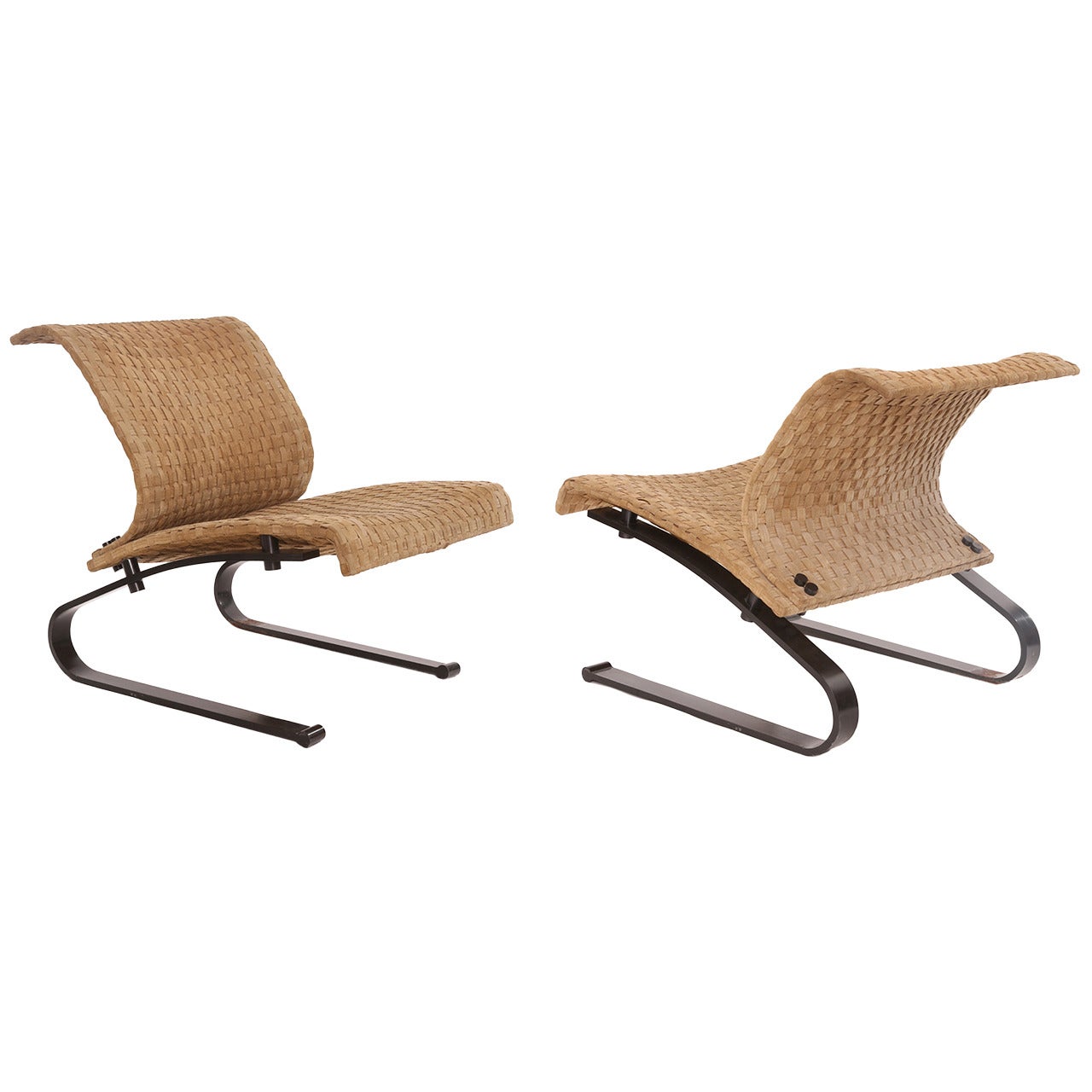 Pair of Bronze and Woven Suede Lounge Chairs by Saporiti