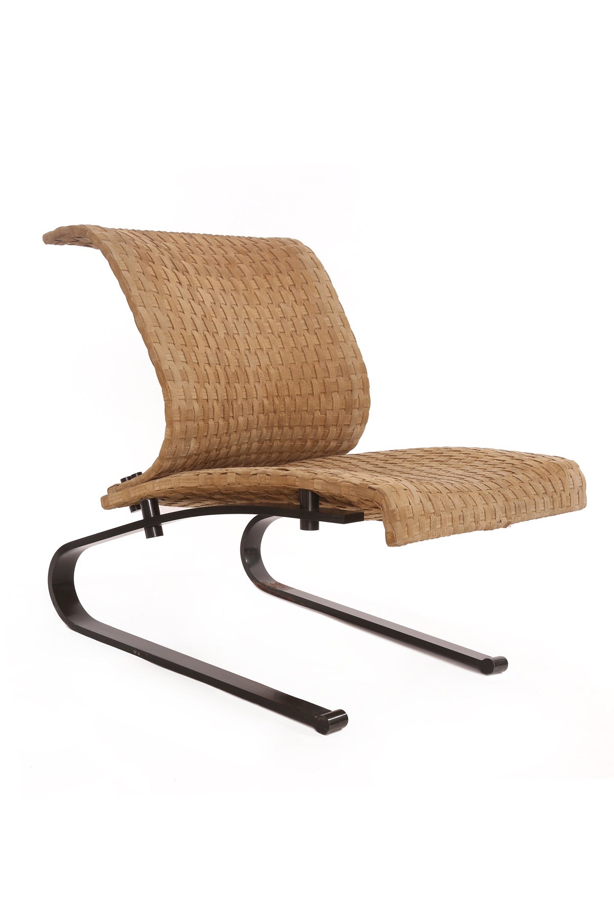 Italian Pair of Bronze and Woven Suede Lounge Chairs by Saporiti