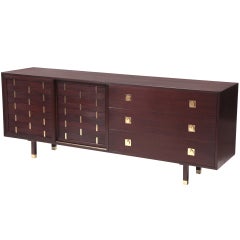 Harvey Probber Woven Mahogany & Brass Chest of Drawers