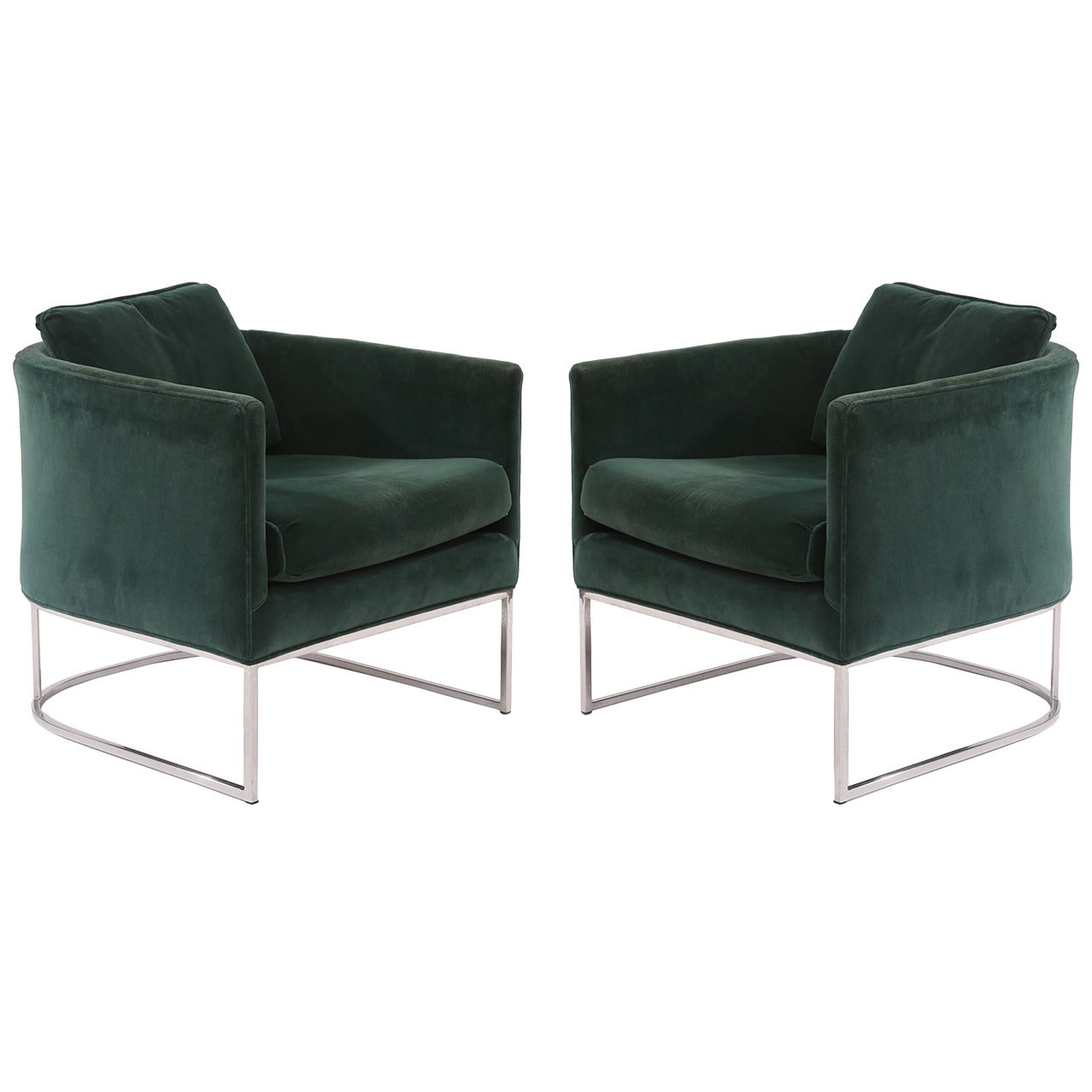 Pair of Milo Baughman Thayer Coggin Velvet and Steel Lounge Chairs