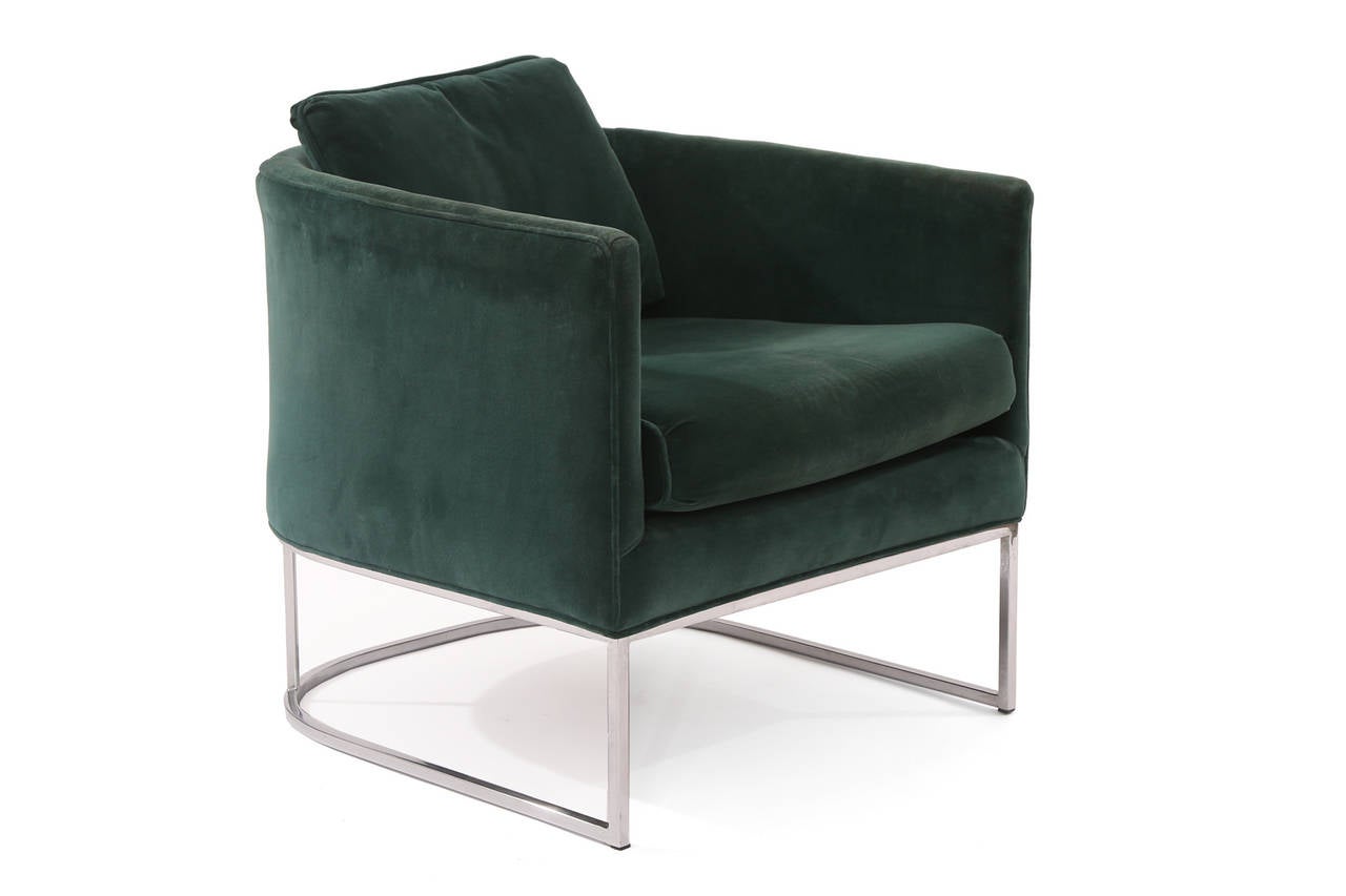 Mid-Century Modern Pair of Milo Baughman Thayer Coggin Velvet and Steel Lounge Chairs