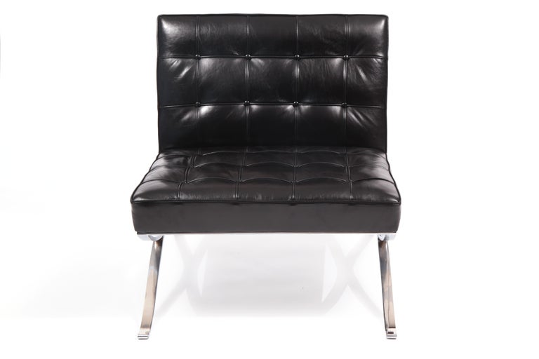 German Hans Kaufeld Rare Steel and Leather Lounge Chairs