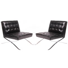 Rare Pair of Steel and Leather Lounge Chairs by Hans Kaufeld
