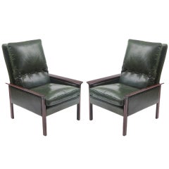 Hans Olsen Rosewood & Leather Lounge Chairs