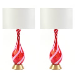 Pair of Murano Glass and Brass Table Lamps