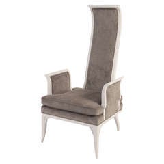 Elegant Sixties Italian Lounge Chair in Stone Gray Silk Chenille