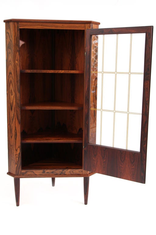 Mid-20th Century Stunning Rosewood and Glass Corner Cabinet