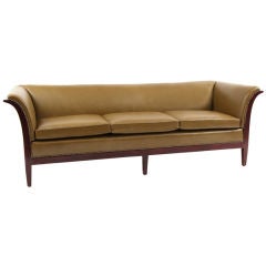 Elegant Frits Henningsen Leather & Mahogany Sofa