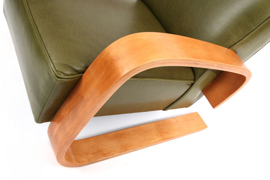Finnish Early Alvar Aalto Leather & Birch Tank Chair