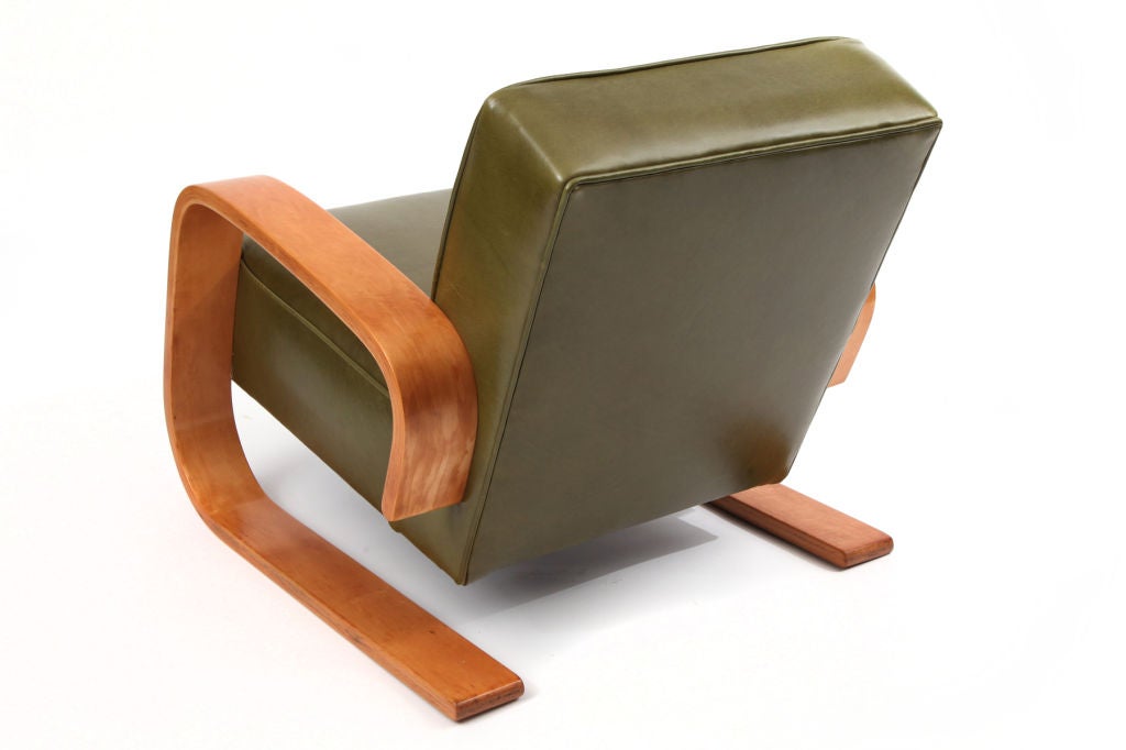 Early Alvar Aalto Leather & Birch Tank Chair 1