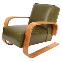 Used Early Alvar Aalto Leather & Birch Tank Chair
