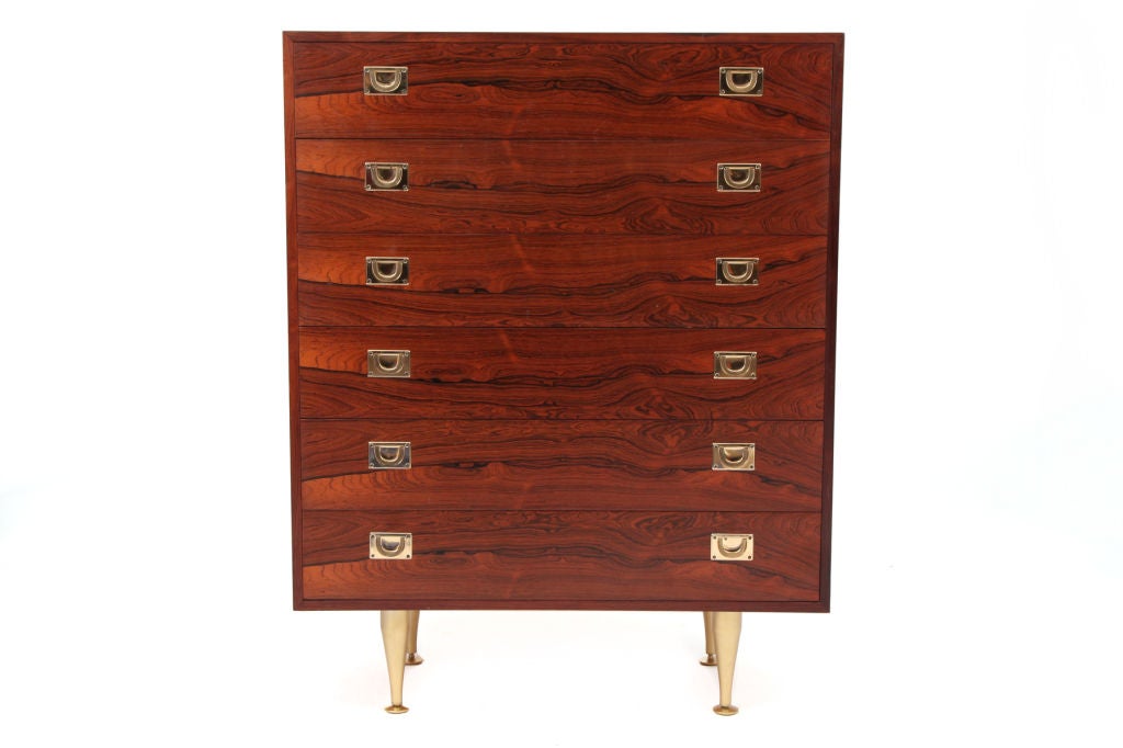 Exquisite Rosewood & Brass 6 Drawer Chest