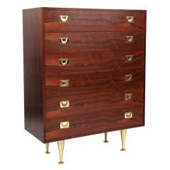 Retro Exquisite Rosewood & Brass 6 Drawer Chest