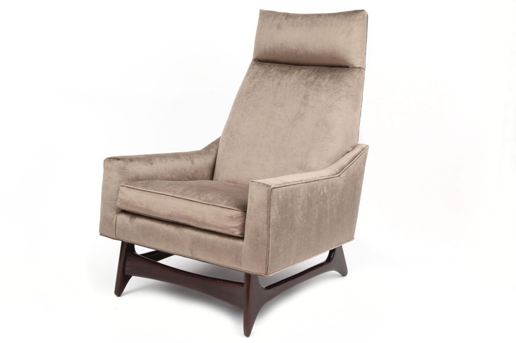 Pair of Adrian Pearsall lounge chairs circa early 1960's. These high back examples have been recently upholstered in a bronze silk velvet and the free form walnut legs have been newly finished. Price is for the pair. Red also has the accompanying
