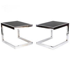 Cantilevered Chrome & Enamel Side Tables
