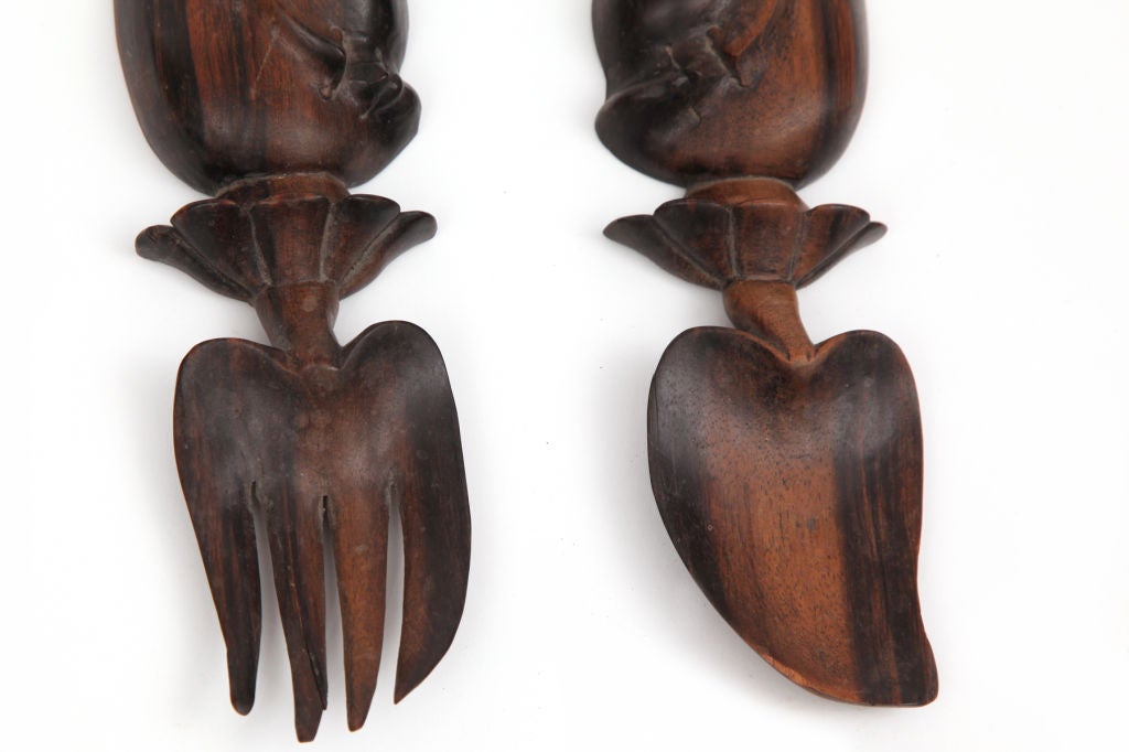 6 Hand Carved Exotic Wood Serving Utensils In Excellent Condition In Phoenix, AZ