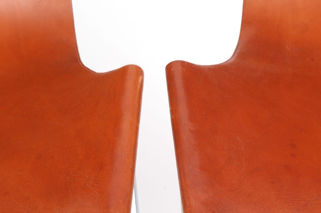 4 Leather & Steel T Chairs by Laverne