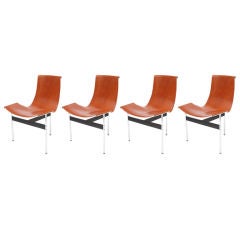 4 Leather & Steel T Chairs by Laverne