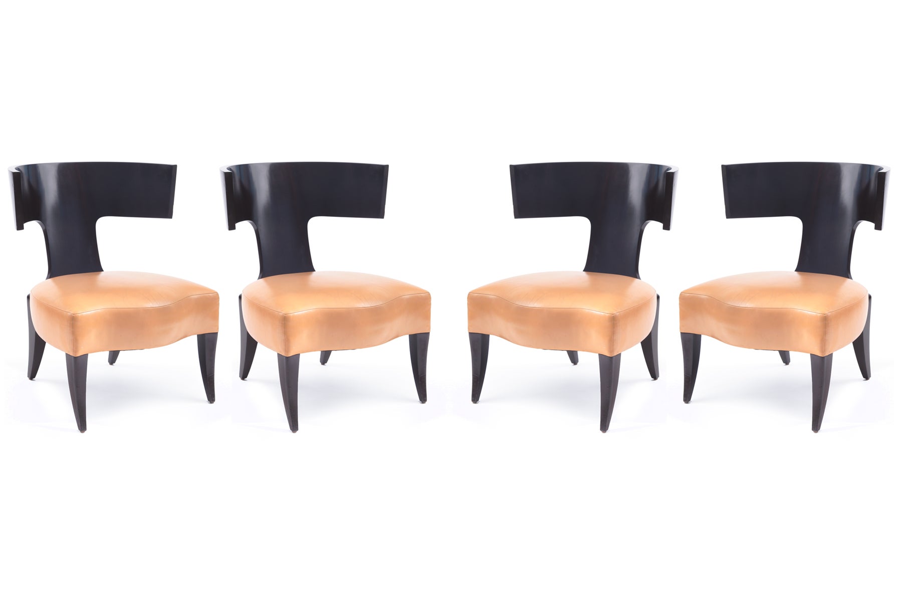 Set of Four Elegant Leather Donghia Klismos Lounge Chairs