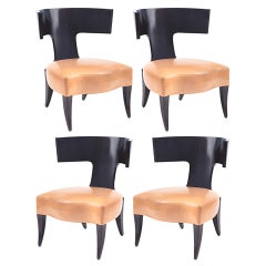 Set of Four Elegant Leather Donghia Klismos Lounge Chairs