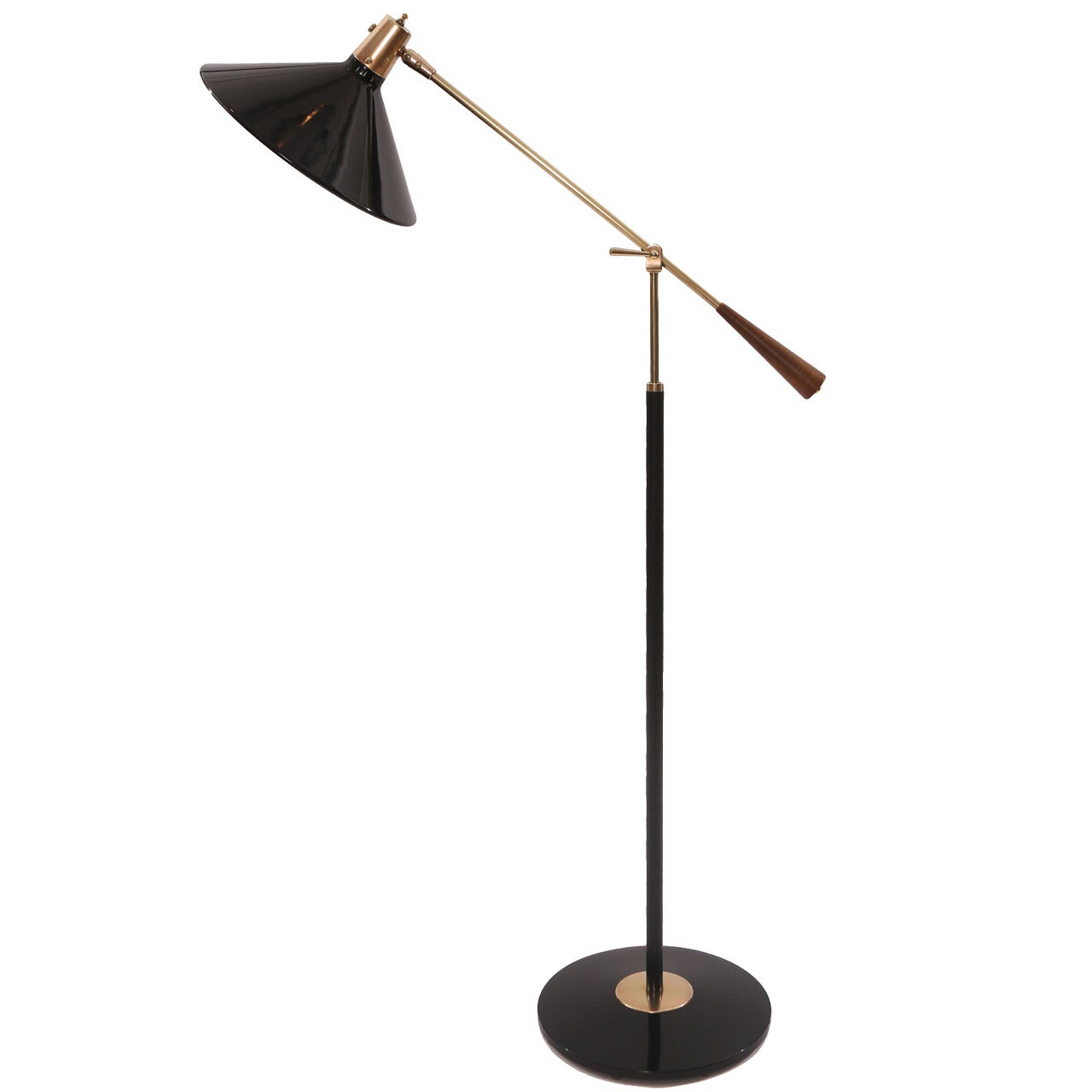 Stunning Brass Walnut and Enameled Metal Floor Lamp by Lightolier