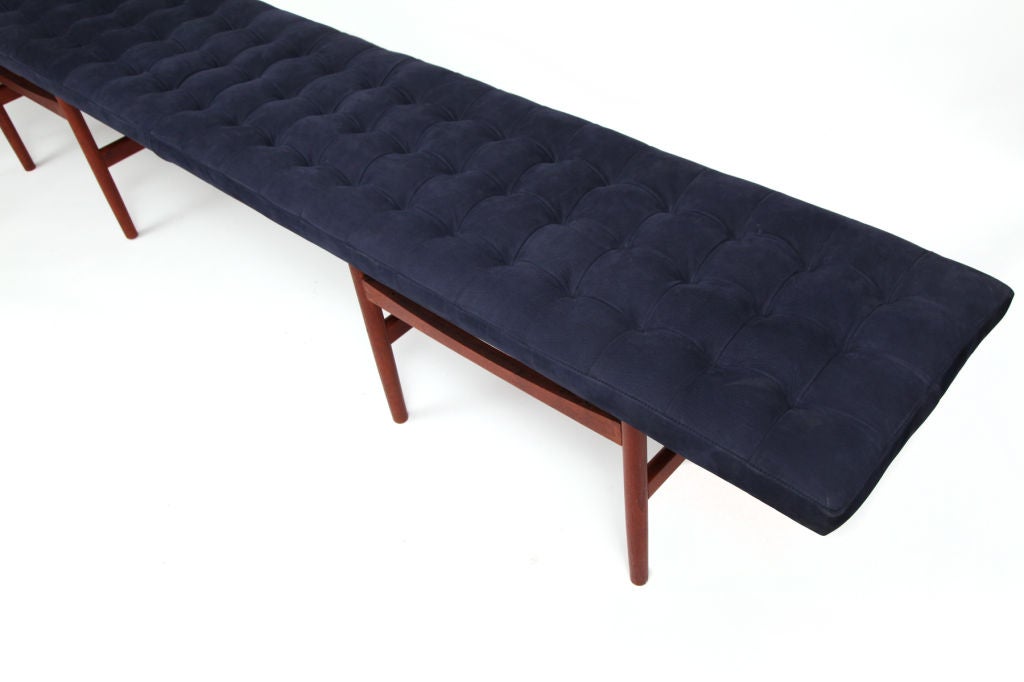 Custom 8 Foot Suede & Teak Bench