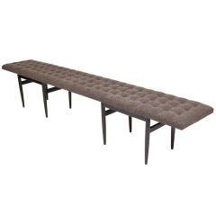 8 Foot Ebonized Teak & Heathered Boucle Bench