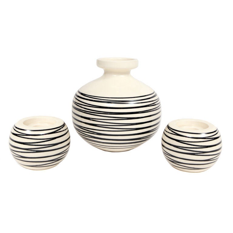 Haeger Ceramic Vase and Candle Holders at 1stDibs