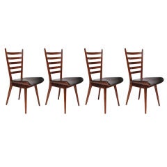 4 Solid Teak & Leather Ladderback Dining Chairs