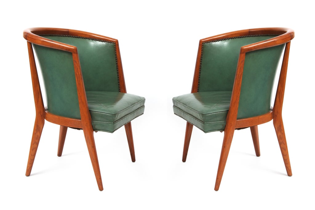 American Gorgeous All Original Leather and Oak Dining Chairs by Schwartz for Romweber 