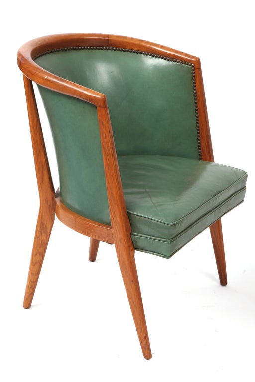 Gorgeous All Original Leather and Oak Dining Chairs by Schwartz for Romweber  In Good Condition In Phoenix, AZ