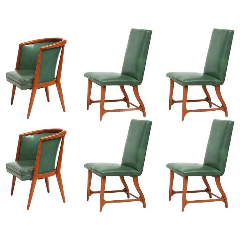 Gorgeous All Original Leather and Oak Dining Chairs by Schwartz for Romweber 