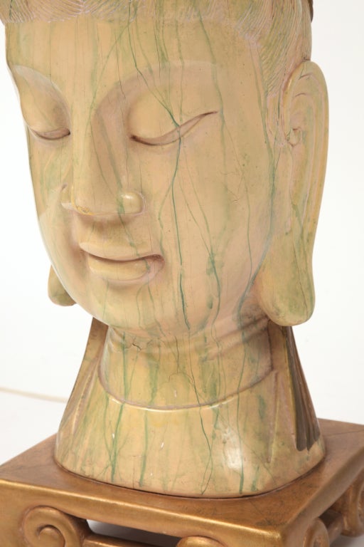 Hand-Painted Monumental Buddha Head Lamp