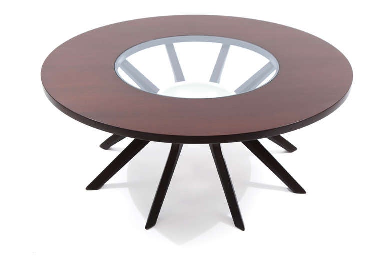 American Sculpted Walnut Ceramic and Steel Cocktail Table
