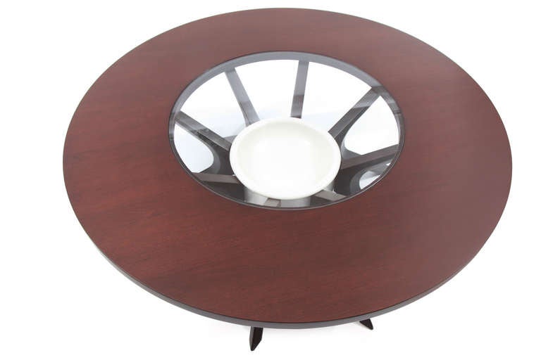 Sculpted Walnut Ceramic and Steel Cocktail Table In Excellent Condition In Phoenix, AZ
