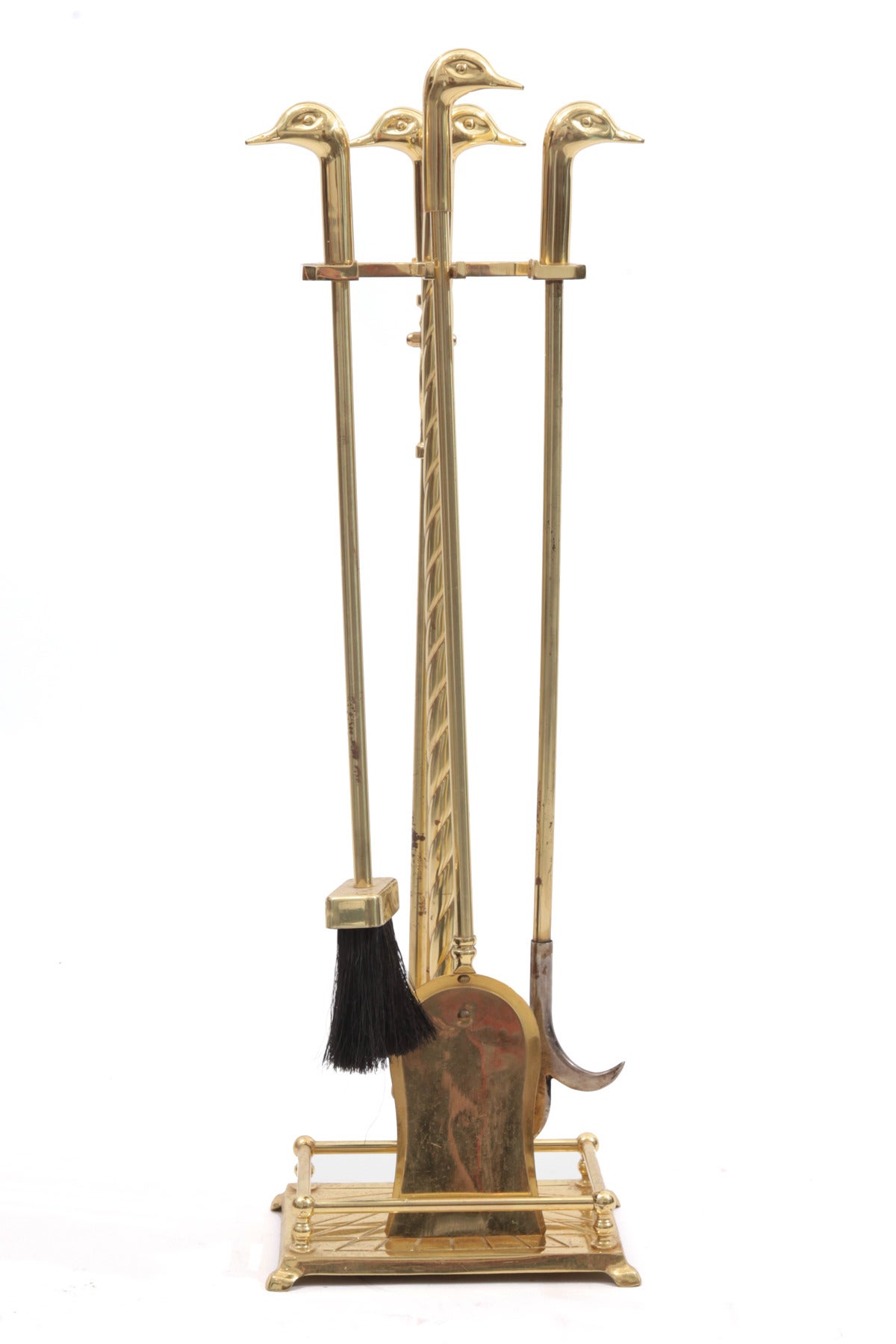 Elegant Brass Duck Head Fireplace Tools