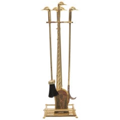 Elegant Brass Duck Head Fireplace Tools