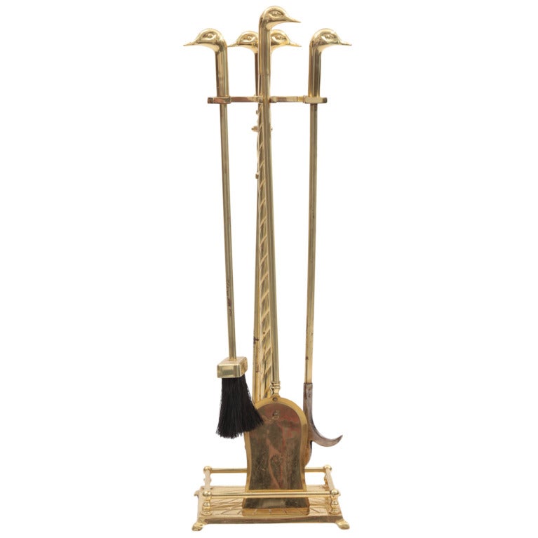 Elegant Brass Duck Head Fireplace Tools At 1stdibs